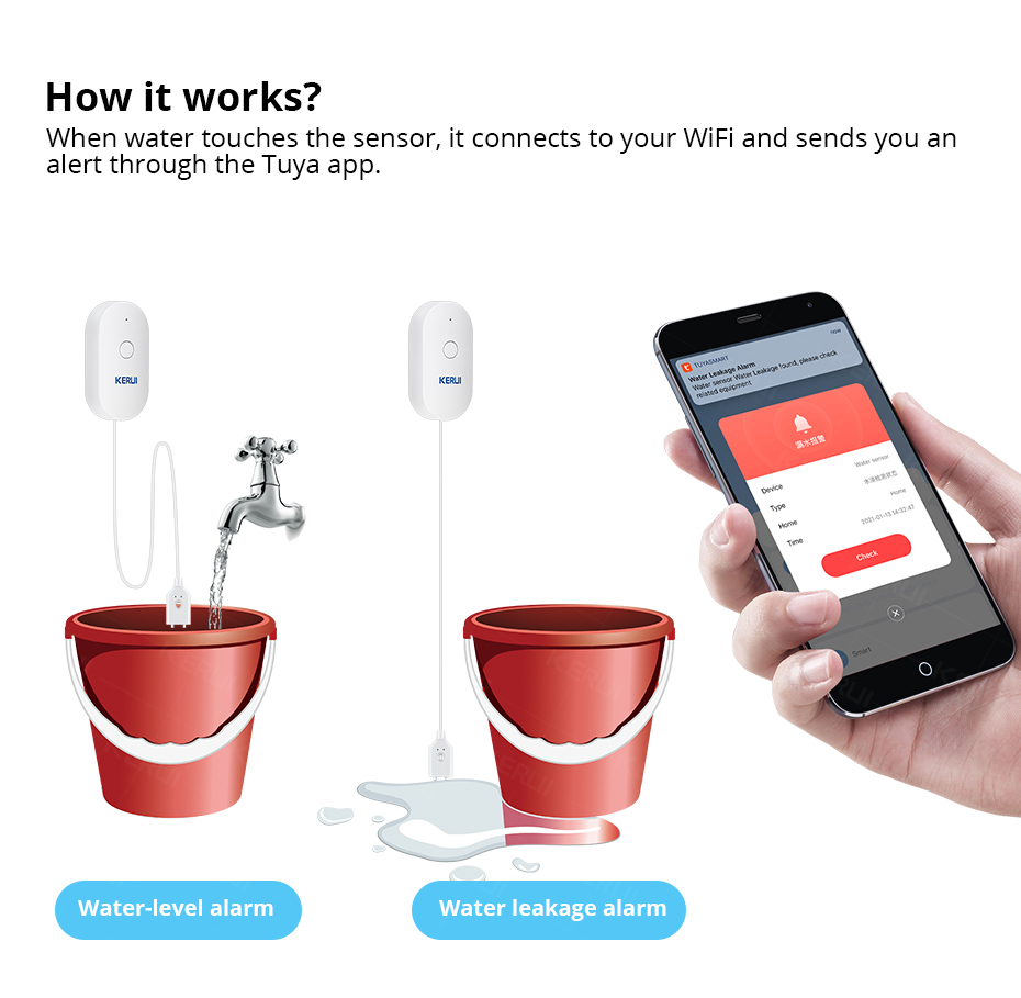 KERUI Smart  WiFi Water Sensor - Home Security Monitor 评论和价格