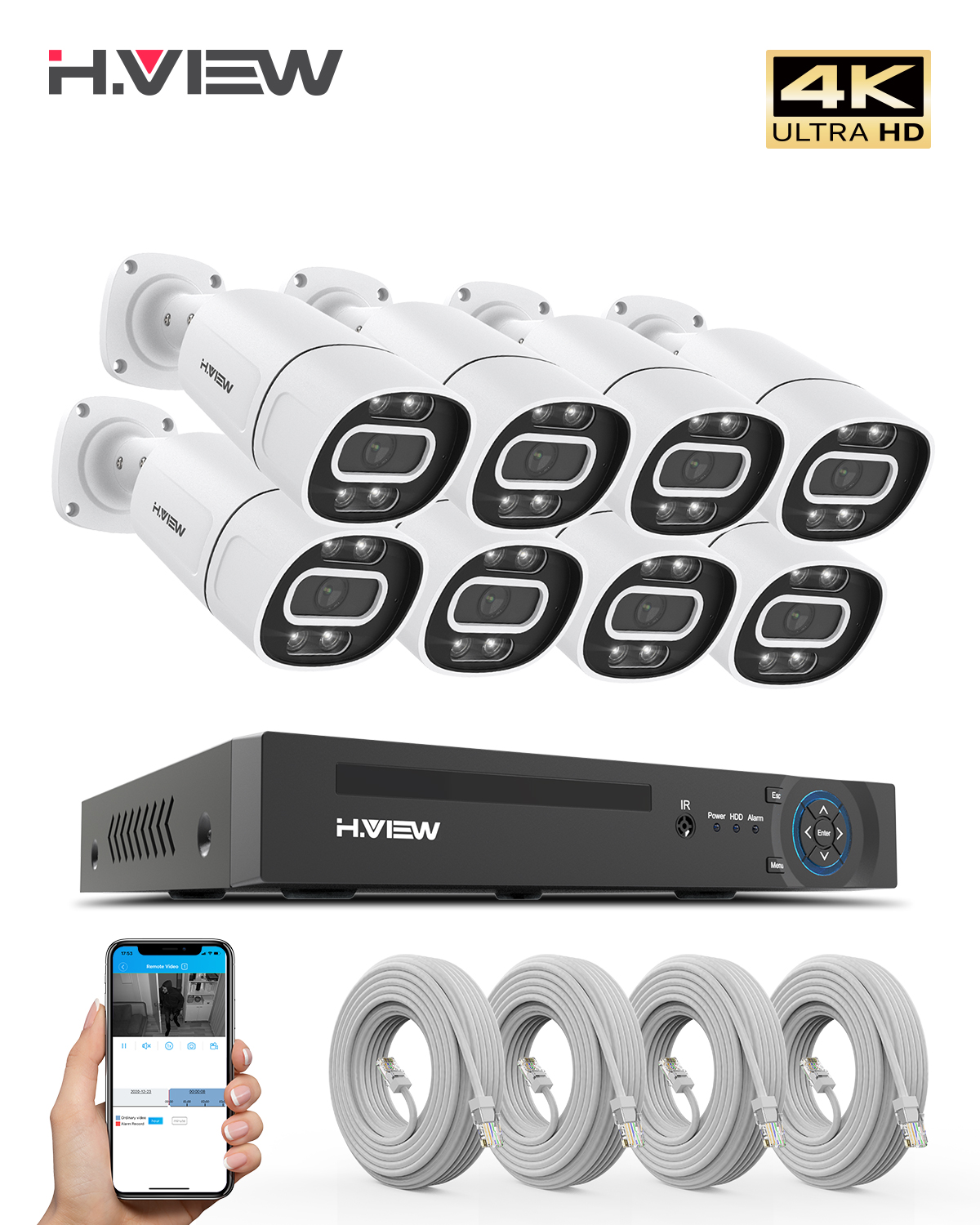 H.View 4K 5Mp 8Mp poe Cctv Sec - Home Security And Camera System 评论和价格