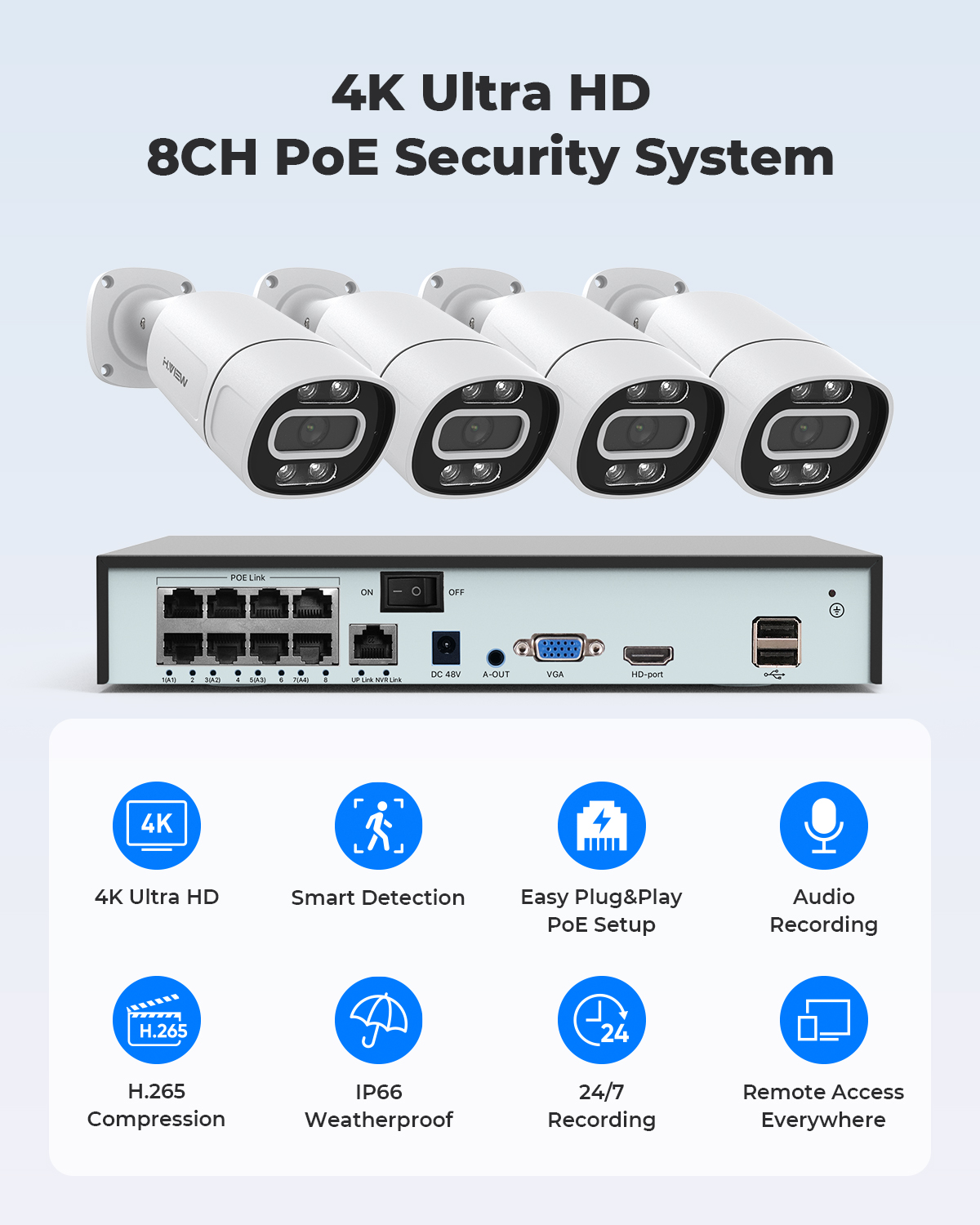 H.View 4K 5Mp 8Mp poe Cctv Sec - Home Security And Camera System 评论和价格