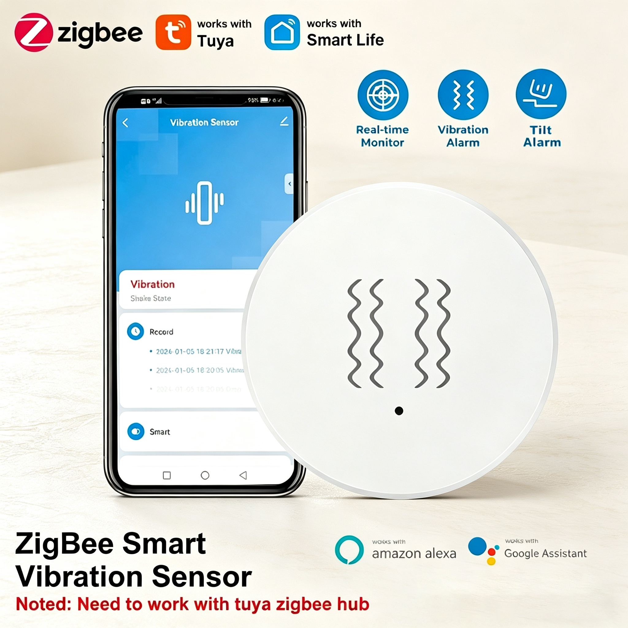 Tuya ZigBee Smart Vibration &  - Home Security Monitor 评论和价格