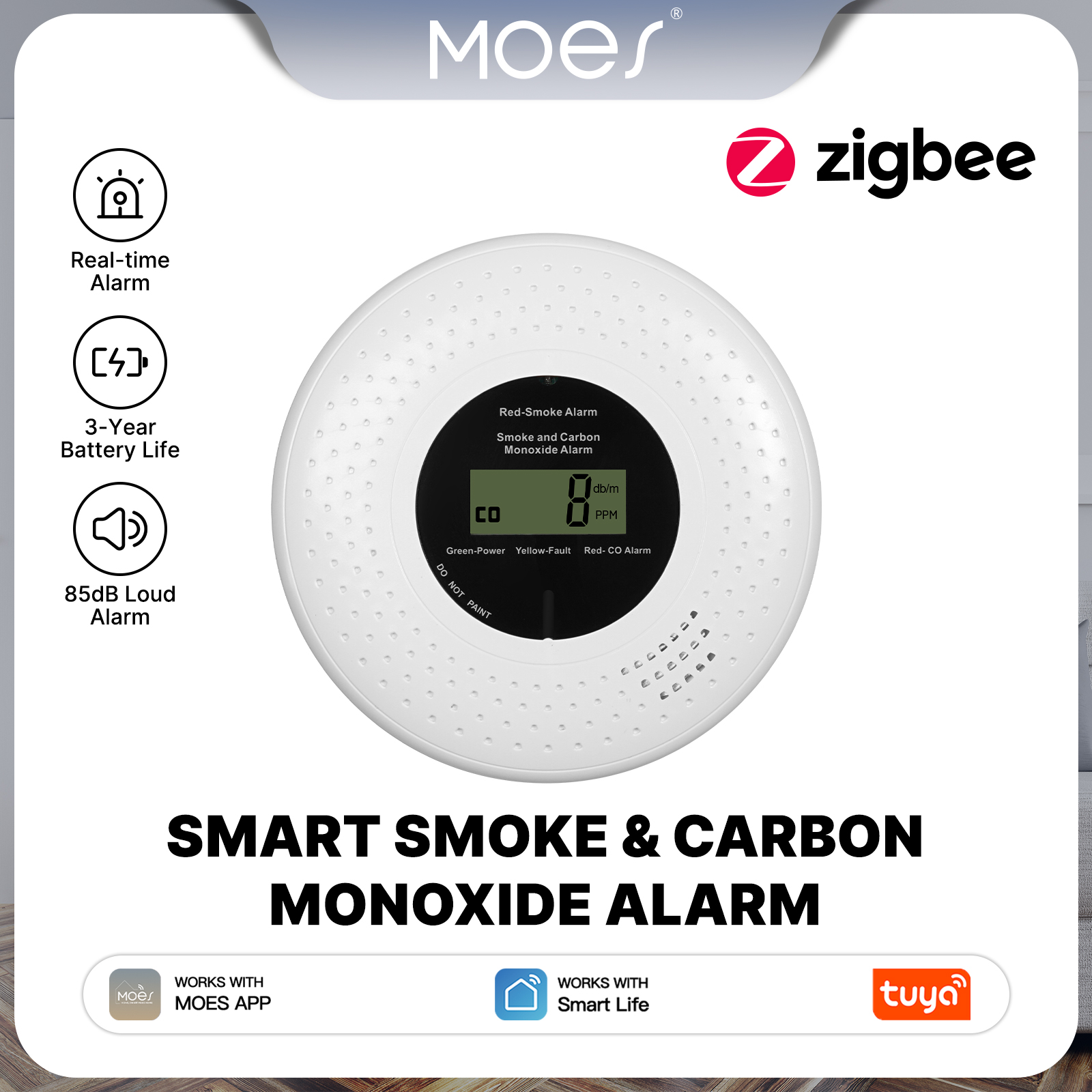 MOES Tuya Zigbee Smart Smoke C - Home Security Monitor 评论和价格